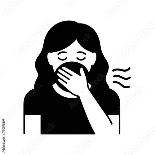 a woman is coughing into her hand to prevent spreading germs and illness in this health vector graphic