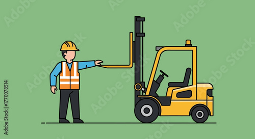 Worker operating a yellow forklift truck in an industrial setting.