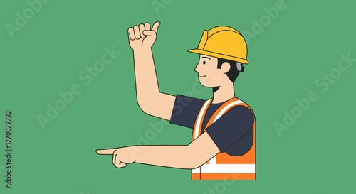 Construction Worker Giving Directions with Hand Signals and Safety Gear.
