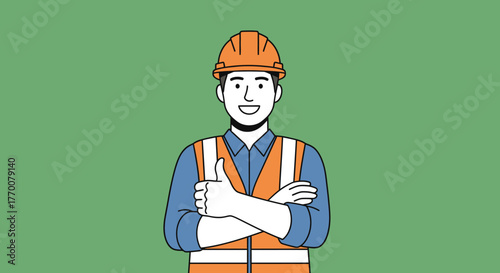 Construction Worker Giving Thumbs Up with Arms Crossed.