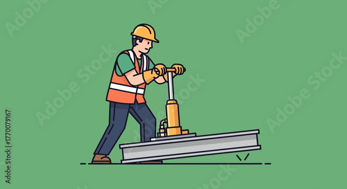 Construction Worker Operating Heavy Machinery on Metal Beam.
