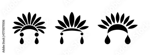 Three native american headdress silhouettes, perfect for vector graphics, tribal designs, and illustrations