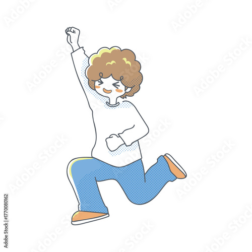 飛び跳ねて喜ぶ男性のイラスト【人物のみ】