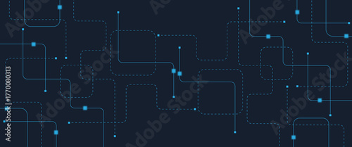Abstract digital AI circuit board background with tech icons. Digital technology motherboard texture design. Engineering circuit board concept for poster, header, banner, website, presentation