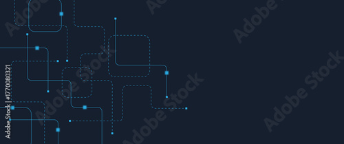 Abstract digital AI circuit board background with tech icons. Digital technology motherboard texture design. Engineering circuit board concept for poster, header, banner, website, presentation