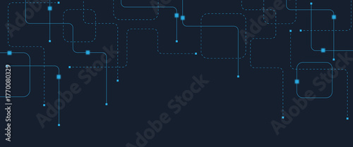 Abstract digital AI circuit board background with tech icons. Digital technology motherboard texture design. Engineering circuit board concept for poster, header, banner, website, presentation