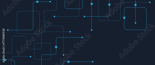 Abstract digital AI circuit board background with tech icons. Digital technology motherboard texture design. Engineering circuit board concept for poster, header, banner, website, presentation