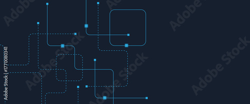 Abstract digital AI circuit board background with tech icons. Digital technology motherboard texture design. Engineering circuit board concept for poster, header, banner, website, presentation
