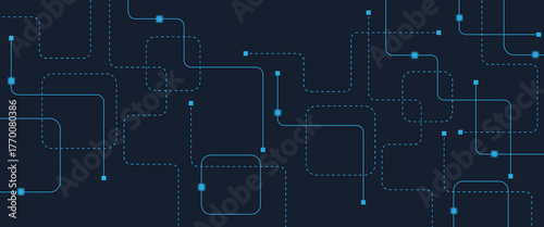 Abstract digital AI circuit board background with tech icons. Digital technology motherboard texture design. Engineering circuit board concept for poster, header, banner, website, presentation