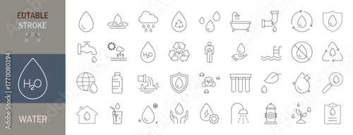 Water icon set. Editable line icons. Vector illustration.