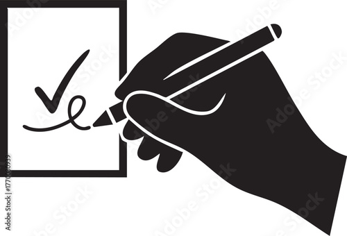 Digital Signature Pen Silhouettes Hand Drawing Abstract Line on Contract Document