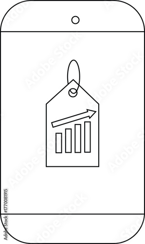 A smartphone displays a tag with a graph  upward arrow hinting at commerce  growth