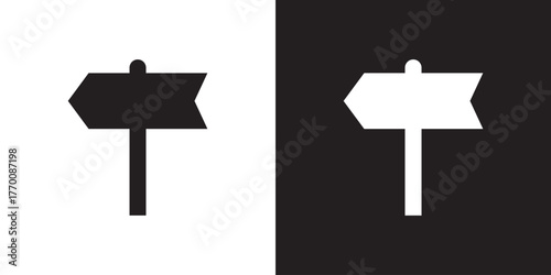 black and white signpost pointing to different directions on  a  black and white background