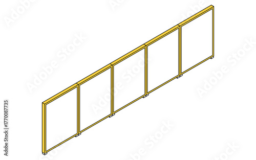 連結したオフィス用ロウパーテーションのシンプルな線画アイソメトリックイラスト