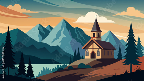 mountain landscape with church