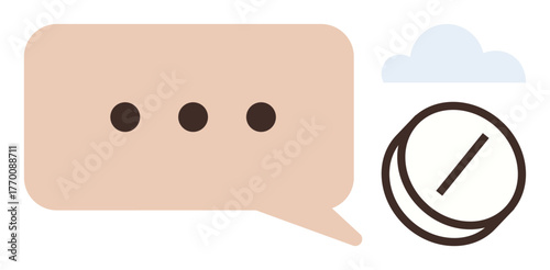 Speech bubble with dots, cloud, and circle with a diagonal line. Ideal for communication, restriction, silence, online interaction, debate social media digital block concepts. Simple flat metaphor