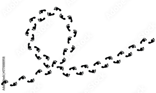 Barefoot footprint trail isolated on transparent background. Minimalist vector path symbolizing journey and freedom. Organic natural design for logos, eco-friendly brands, and adventure themes.