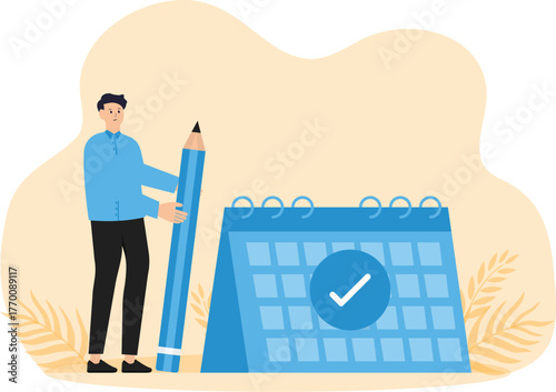 Business management and planning work tasks, managing inbox emails and making schedule using calendar. Time and schedule and email management concept
