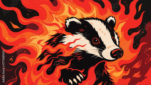 Skunk With Burning Fire Illustrator Artwork Banner Background Design Template 