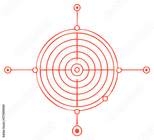 Red Radar Screen Icon Targeting and Navigation with Connections