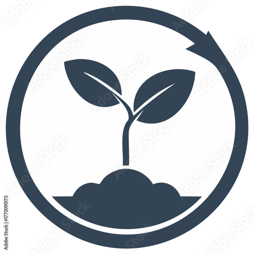 Plant growing within a circular recycling symbol, illustration for nature and ecology.