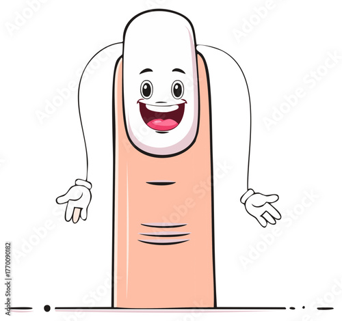 Happy Cartoon Finger with Arms and Face, Gesturing Openly