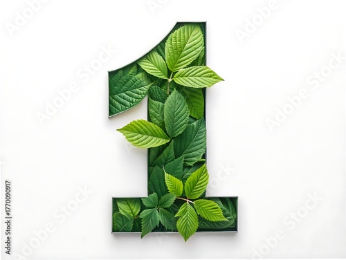 Number 1 Nature Green Leaves on white background