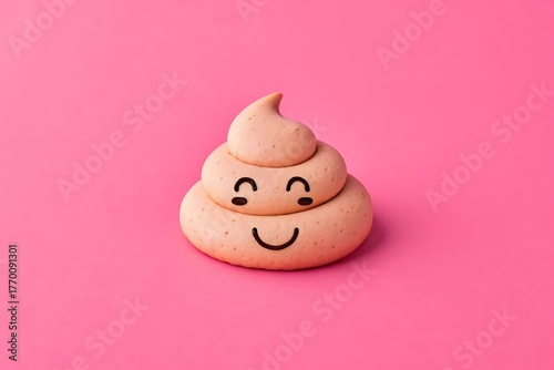 poop emoticon on pink background
