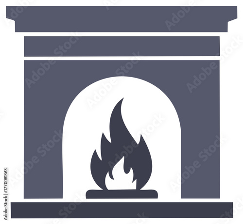 Cozy fireplace icon with burning fire flames for home comfort and warmth symbol illustration