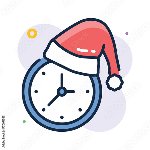 Christmas clock icon in flat outline style, trendy vector