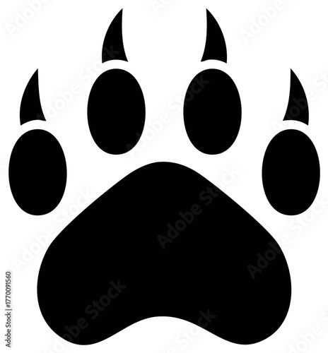 Bold Black Bear Paw Print Icon Silhouette with Sharp Claws