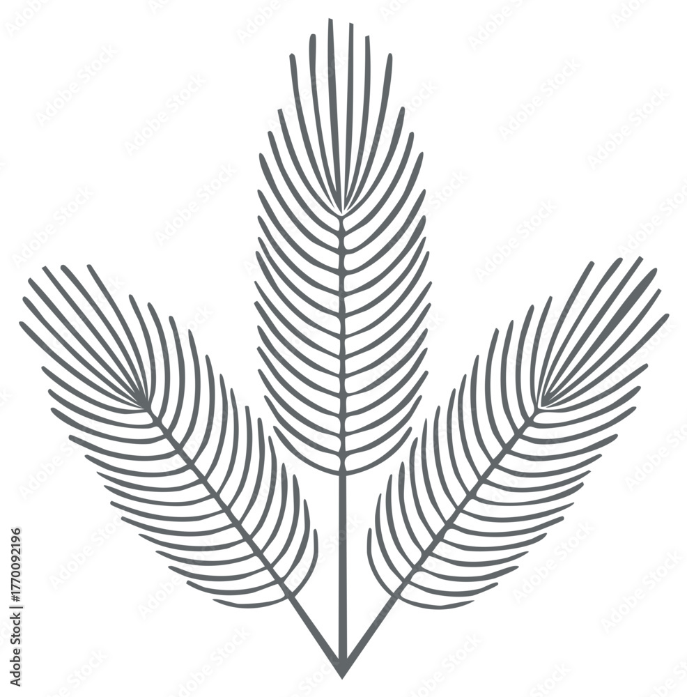 Fototapeta premium Three stylized botanical fronds minimalist line art illustration for nature organic design concepts
