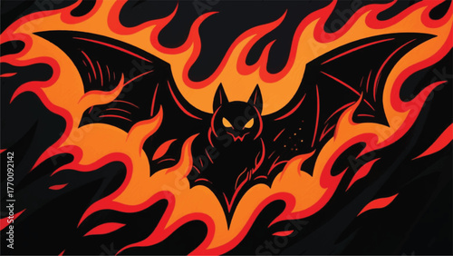 Bats With Blazing Hot Fire Illustrator Artwork Banner Background Design Template 