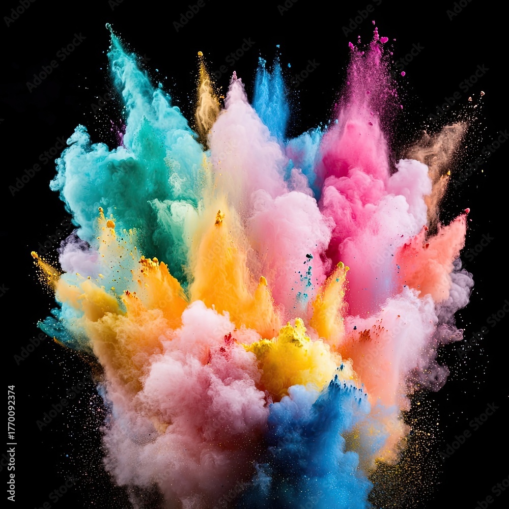 Naklejka premium Explosion of Colorful Powder Against Black Background Creating a Vibrant Abstract Artwork