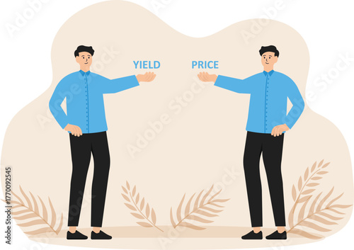 Government bonds and Entrepreneurs or speculators are influenced by government bonds. stress businessman standing on the scales. Investment monetary fund concept

