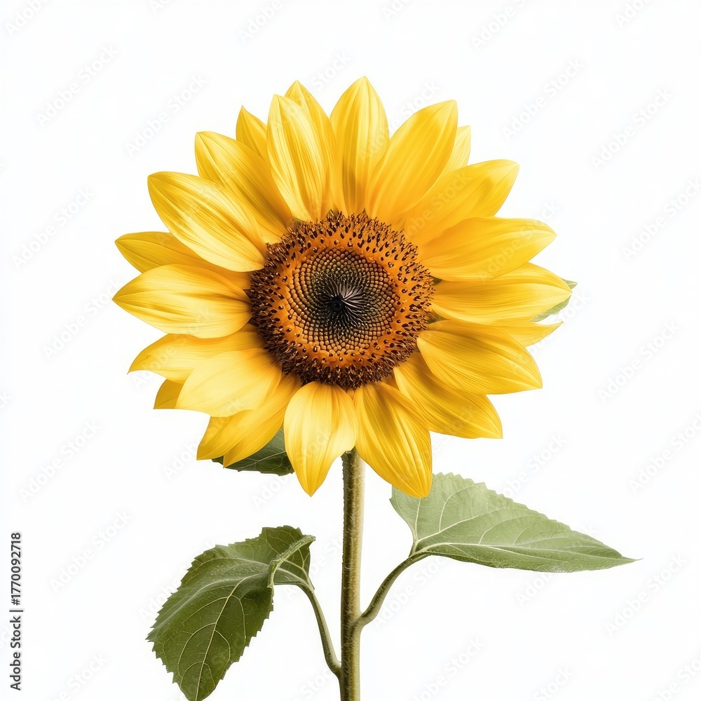 Fototapeta premium Bright and Vibrant Sunflower Blooming Against a Soft White Background in Natural Light
