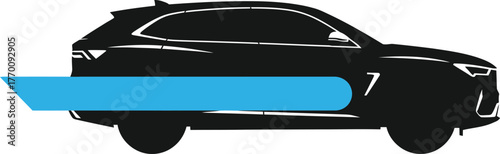 Modern suv silhouette with blue graphic element isolated on white background, symbolizing adventure and versatility for urban and offroad journeys