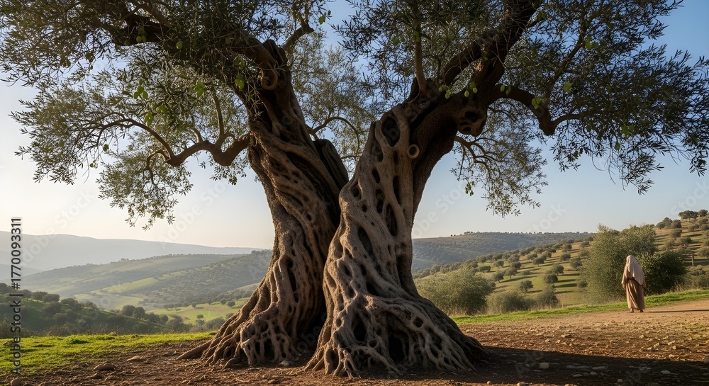 Fototapeta premium Ancient olive trees in andalusia, spain, with twisted trunks and gnarled branches in the countryside