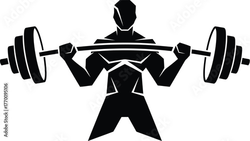 Weightlifting Silhouette of a Strong Muscular Man Lifting Barbell Represents Fitness Training and Determination for Strength Gains and a Healthy Lifestyle