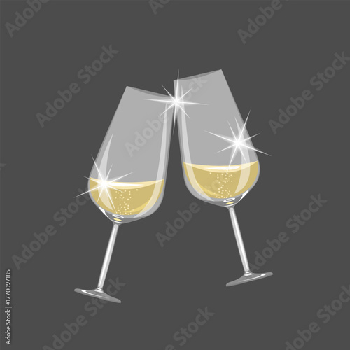 Two glasses of champagne. vector illustration. A festive drink.