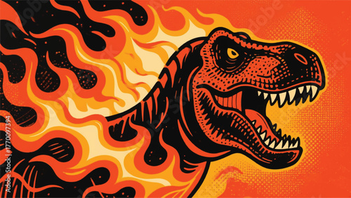 Trex With Blazing Hot Fire Illustrator Artwork Banner Background Design Template 