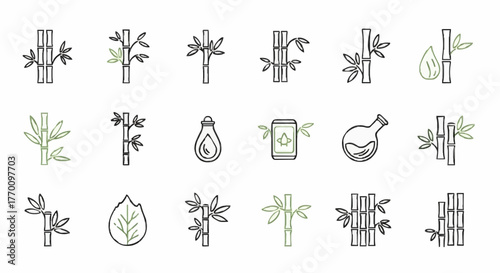 Collection of Bamboo Icons Nature, Sustainability, and Eco-Friendly Concepts for Design