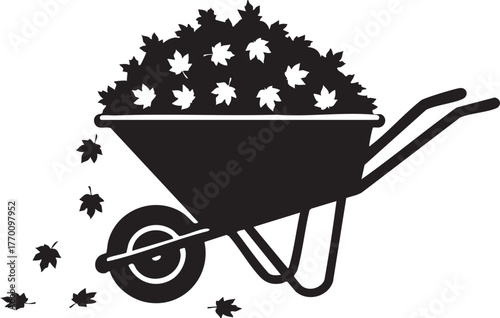 Autumn Wheelbarrow Silhouettes Filled With Leaves Fall Harvest Yard Work