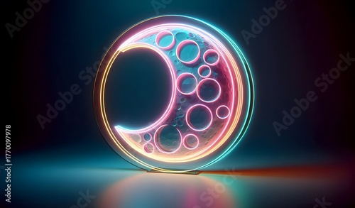 LED Lampe Halbmond, leuchtend auf dunklem Hintergrund, Neon Zeichen