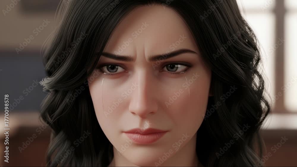 Close-up of the woman’s face showing a mix of disappointment and ...