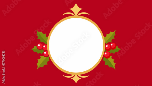 Festive holiday frame with holly berries on a red background design