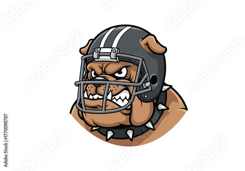 Vector illustration of an aggressive bulldog mascot wearing a football helmet and spiked collar.