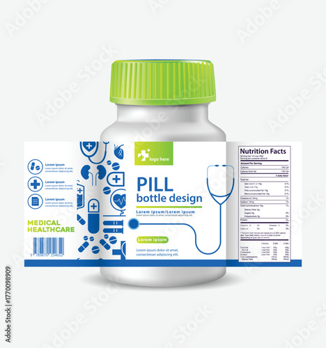 Professional packaging design template for pharmaceutical pills and vitamin supplements with vibrant color options