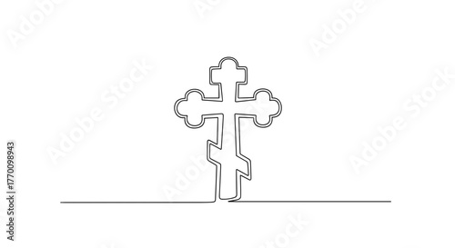 Orthodox cross in minimalist line art style on white background