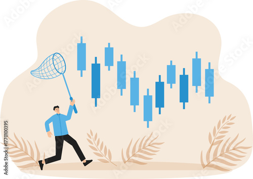 Profit in Bear market and Buy gradually when the stock price decreases. Profit from shrinking stocks Investors or business people chasing after buying stock candlesticks concept
